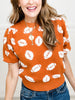 Football Embroidery Puff Sleeve Viscose Sweater