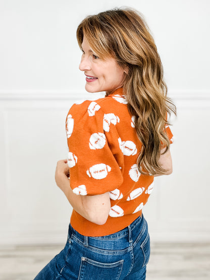 Football Embroidery Puff Sleeve Viscose Sweater
