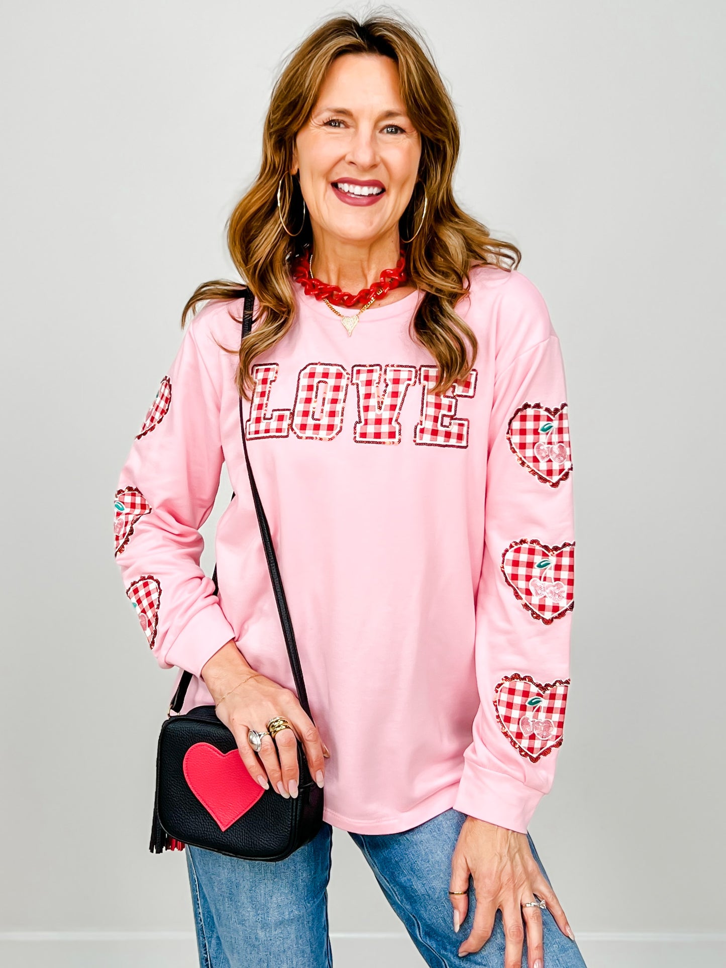 Gingham "Love" Pullover Top