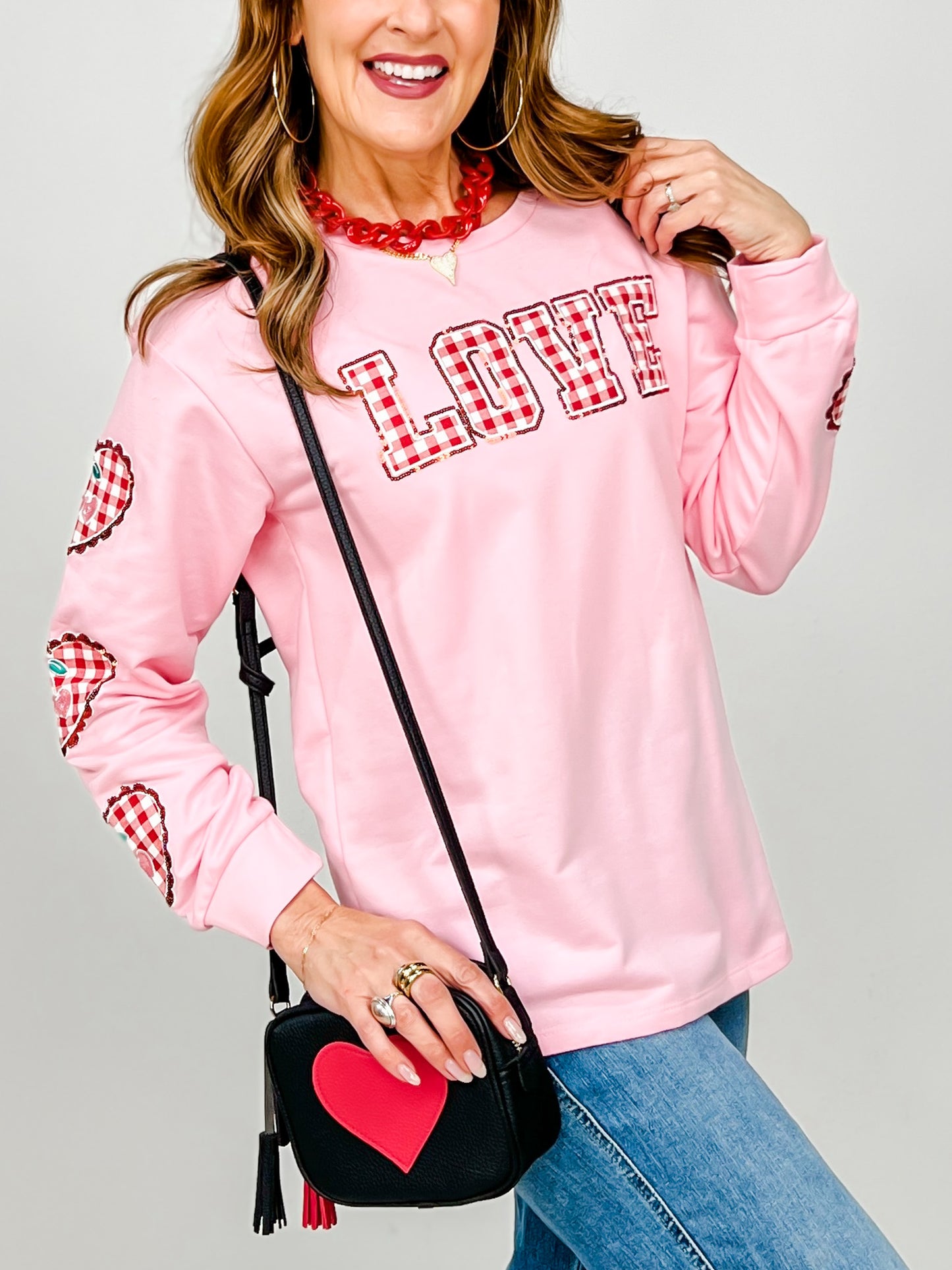 Gingham "Love" Pullover Top