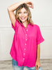 Button Down Baby Doll Top With Dolman Sleeves And Collar Neck Detail