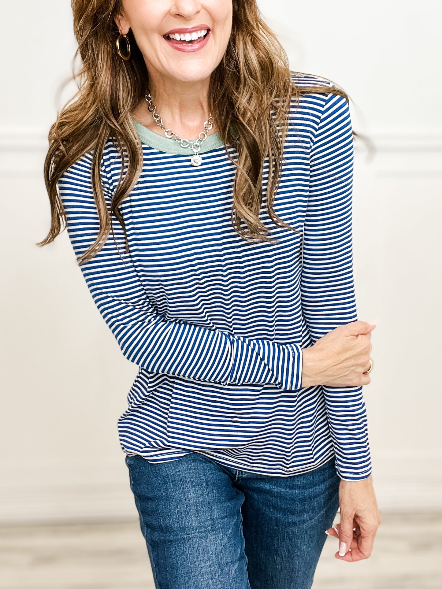 Color Option Striped Basic T-shirt