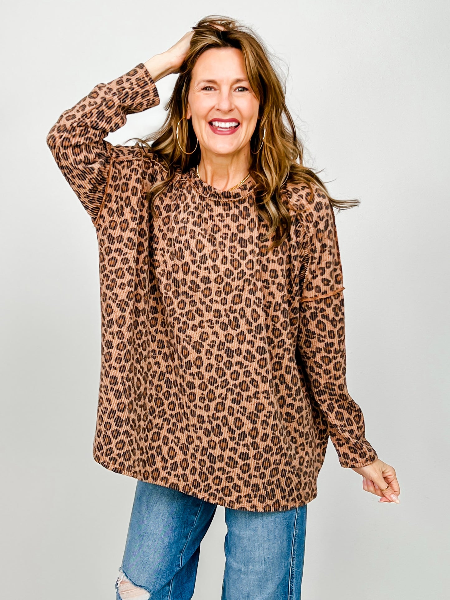 Long Sleeve Leopard Print Urban Ribbed Top