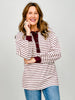 Long Puff Sleeve Striped Button Neckline Top