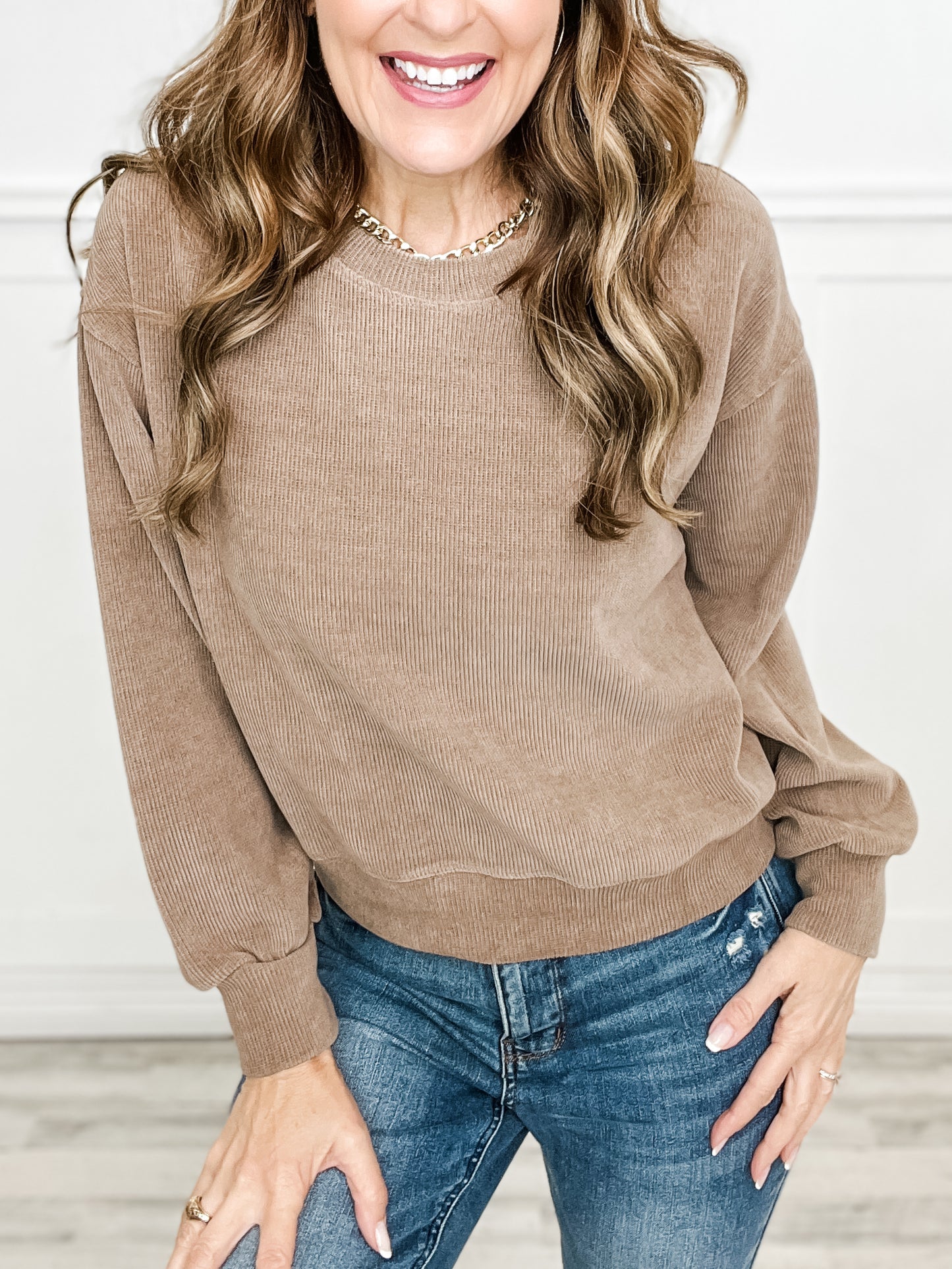 Relaxed Ribbed Corduroy Long Sleeve Top