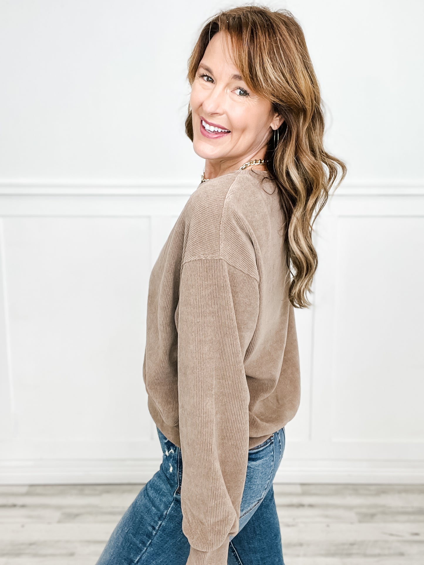 Relaxed Ribbed Corduroy Long Sleeve Top