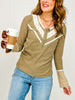 Vintage Wash Long Sleeve Top with Lace Accents