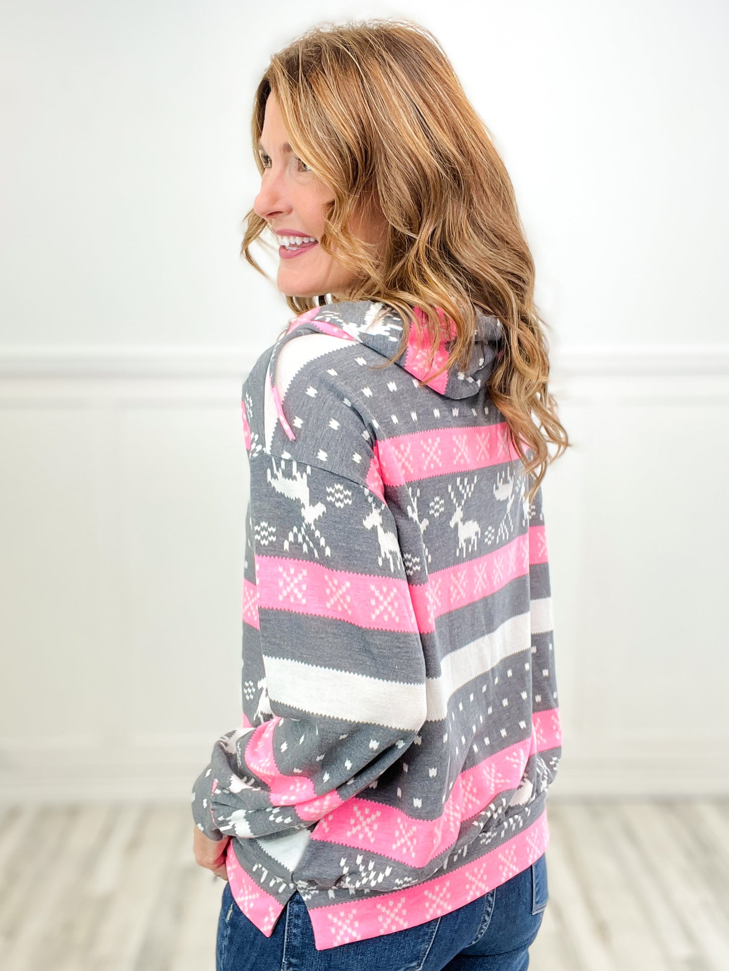 Cool Toned Long Sleeve Winter Pattern Top with Hood