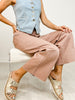 Stretch Denim High Rise Wide Leg Cropped Pants