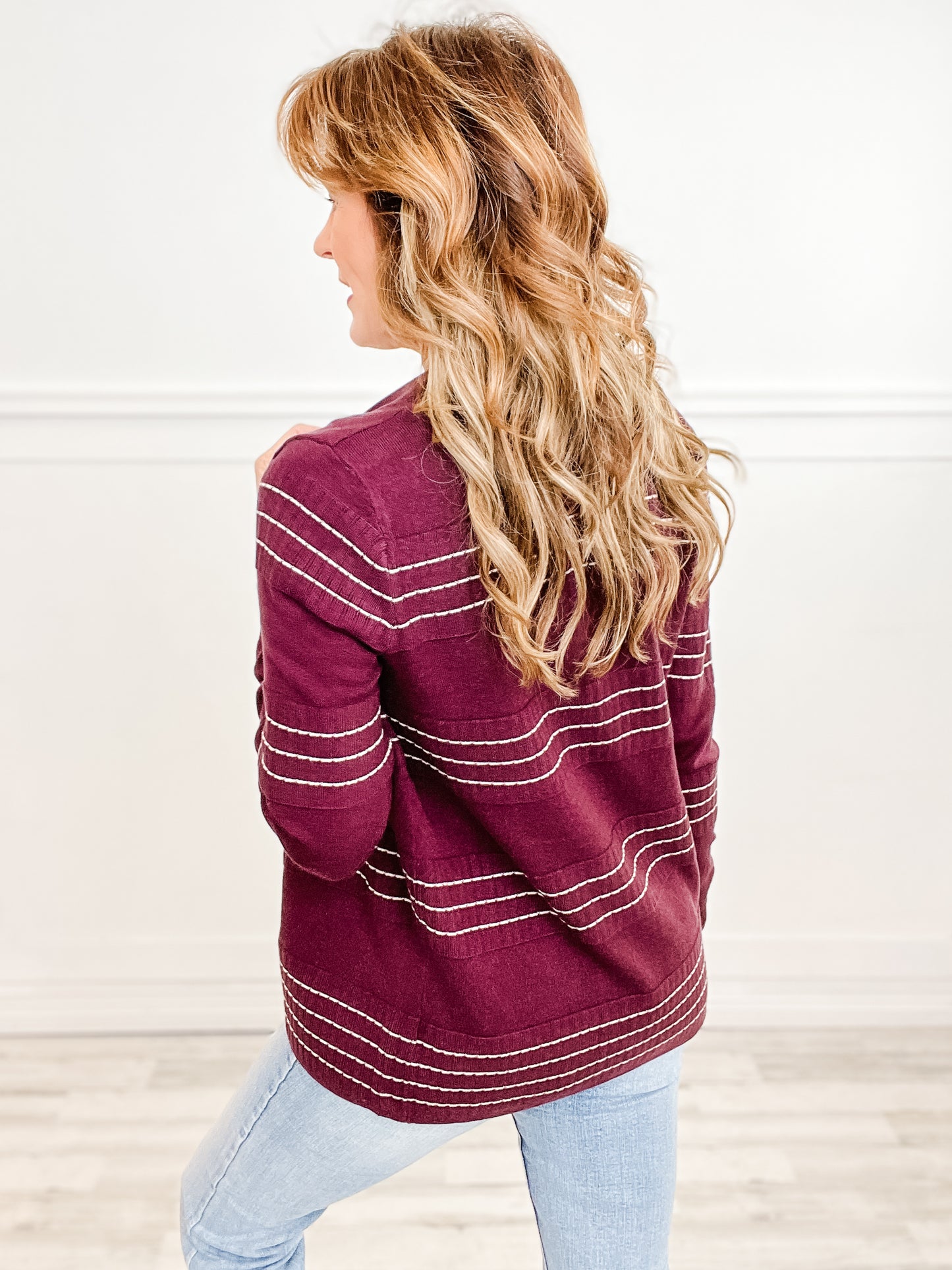 Stitch Striped Open Front Cardigan