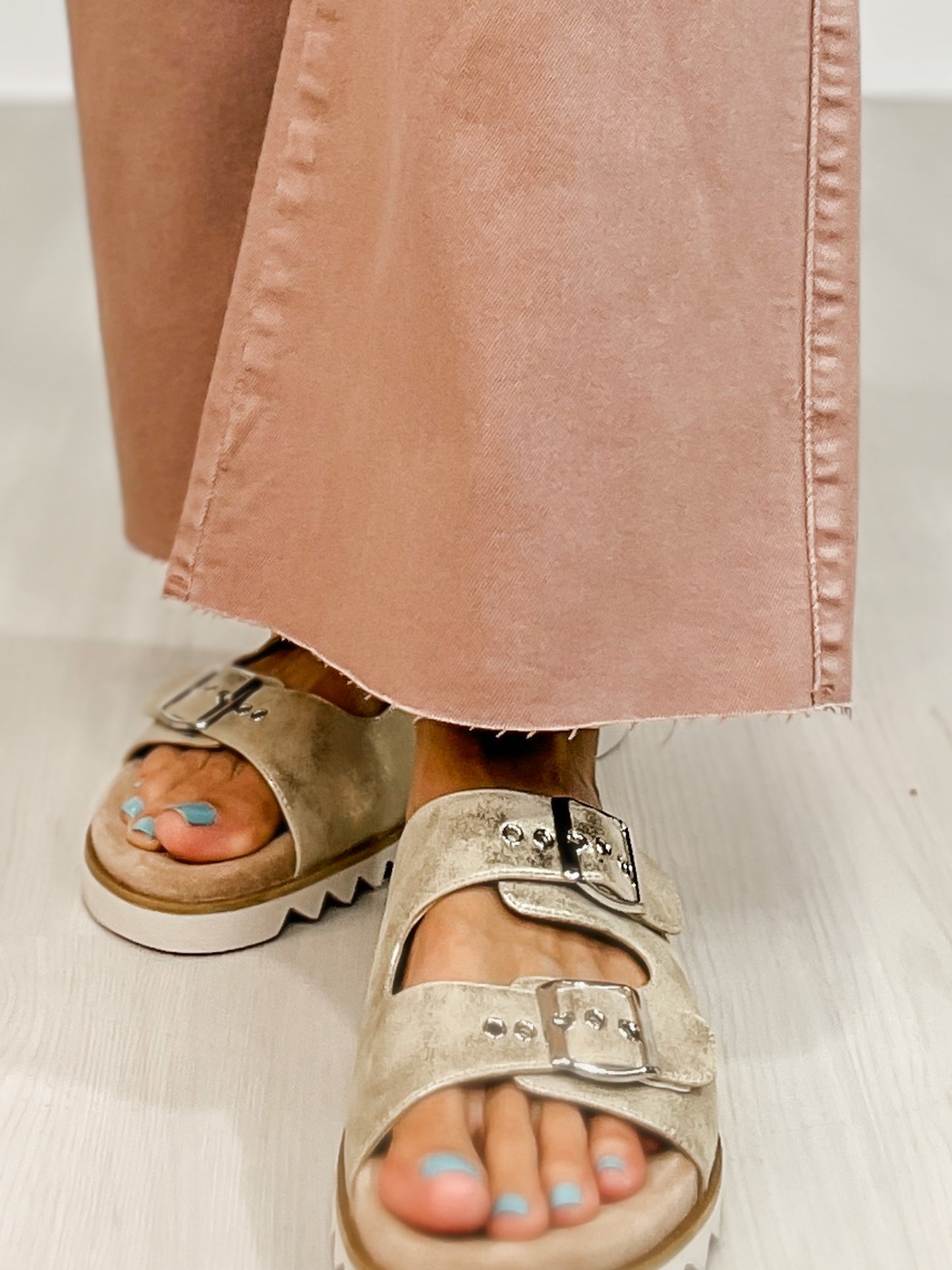 Stretch Denim High Rise Wide Leg Cropped Pants