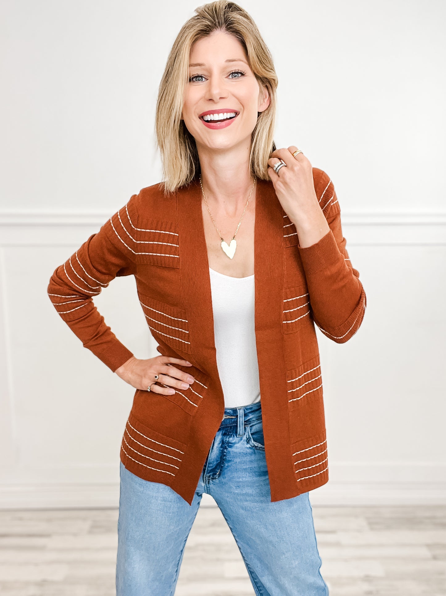 Stitch Striped Open Front Cardigan