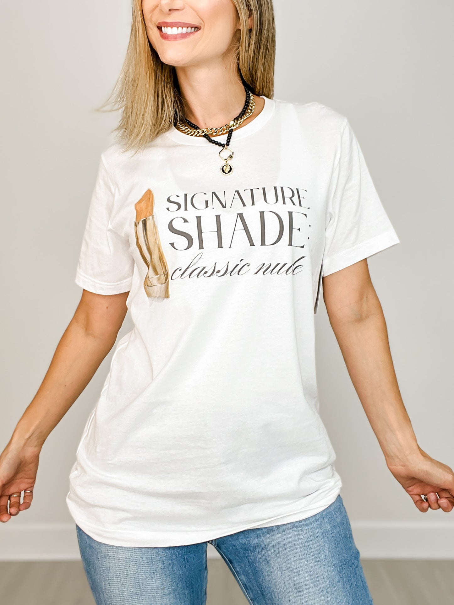 Signature Shades: Classic Nude Lipstick Graphic Tee