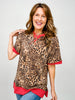 Leopard Print Short Sleeve Top With Contrast Trim