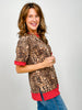 Leopard Print Short Sleeve Top With Contrast Trim