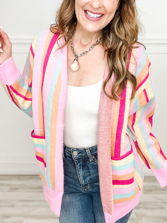 MULTI COLORS STRIPED OPEN SWEATER CARDIGAN