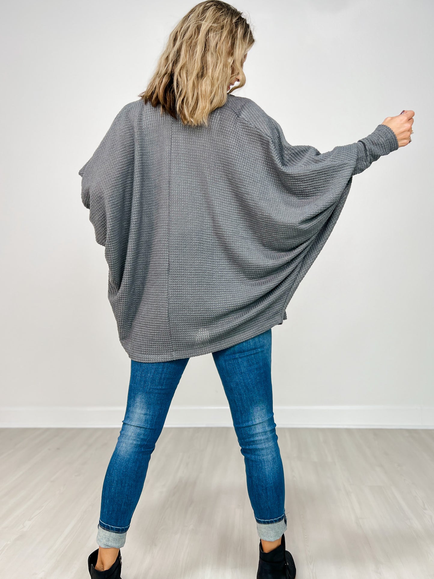 Dolman Sleeve Open Front Cardigan in CHARCOAL