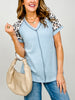 Animal Contrast Short Sleeve V-Neck Top