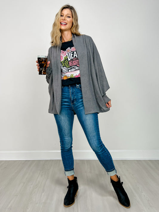 Dolman Sleeve Open Front Cardigan in CHARCOAL