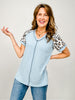 Animal Contrast Short Sleeve V-Neck Top