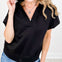 Luxe Knit Collared Pullover Short Sleeve Top with V-Neckline