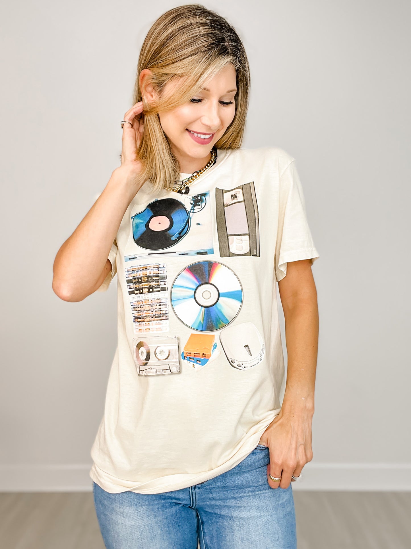 Vintage Music & Media Collage Graphic Tee