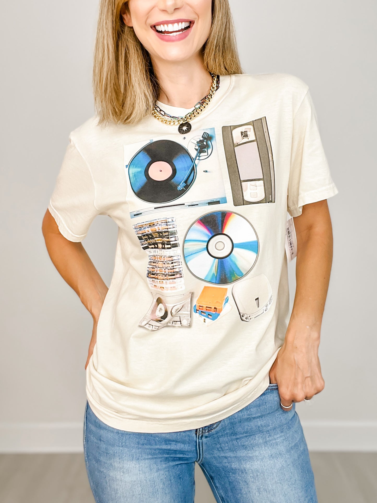 Vintage Music & Media Collage Graphic Tee