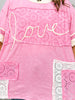 Washed Eyelet Color Block Love Tee Shirt