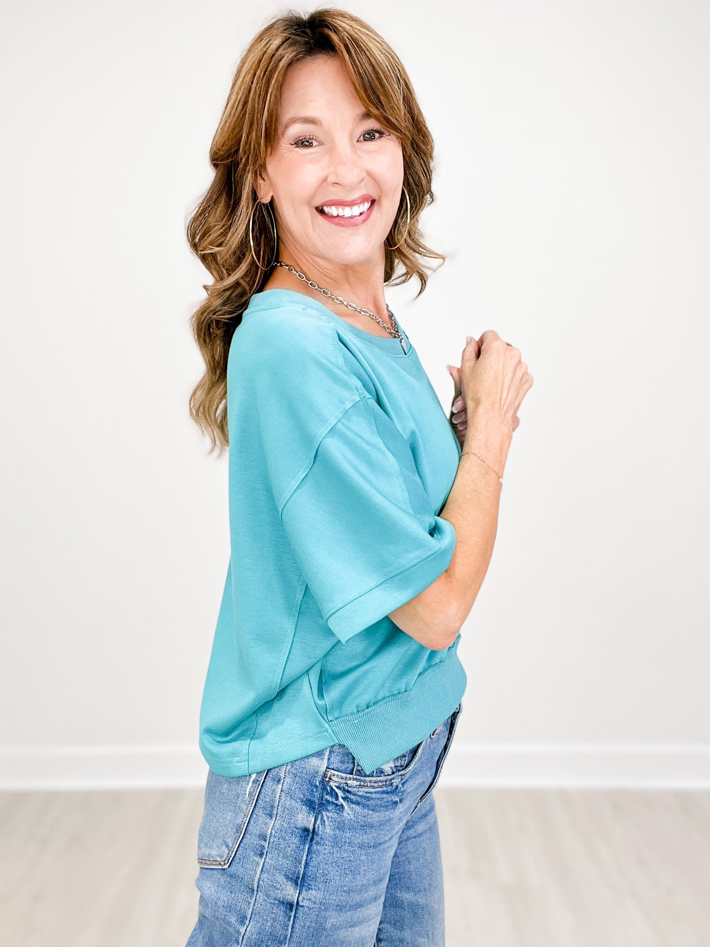Lightweight Luxeknit Cropped Short Sleeve Sweatshirt