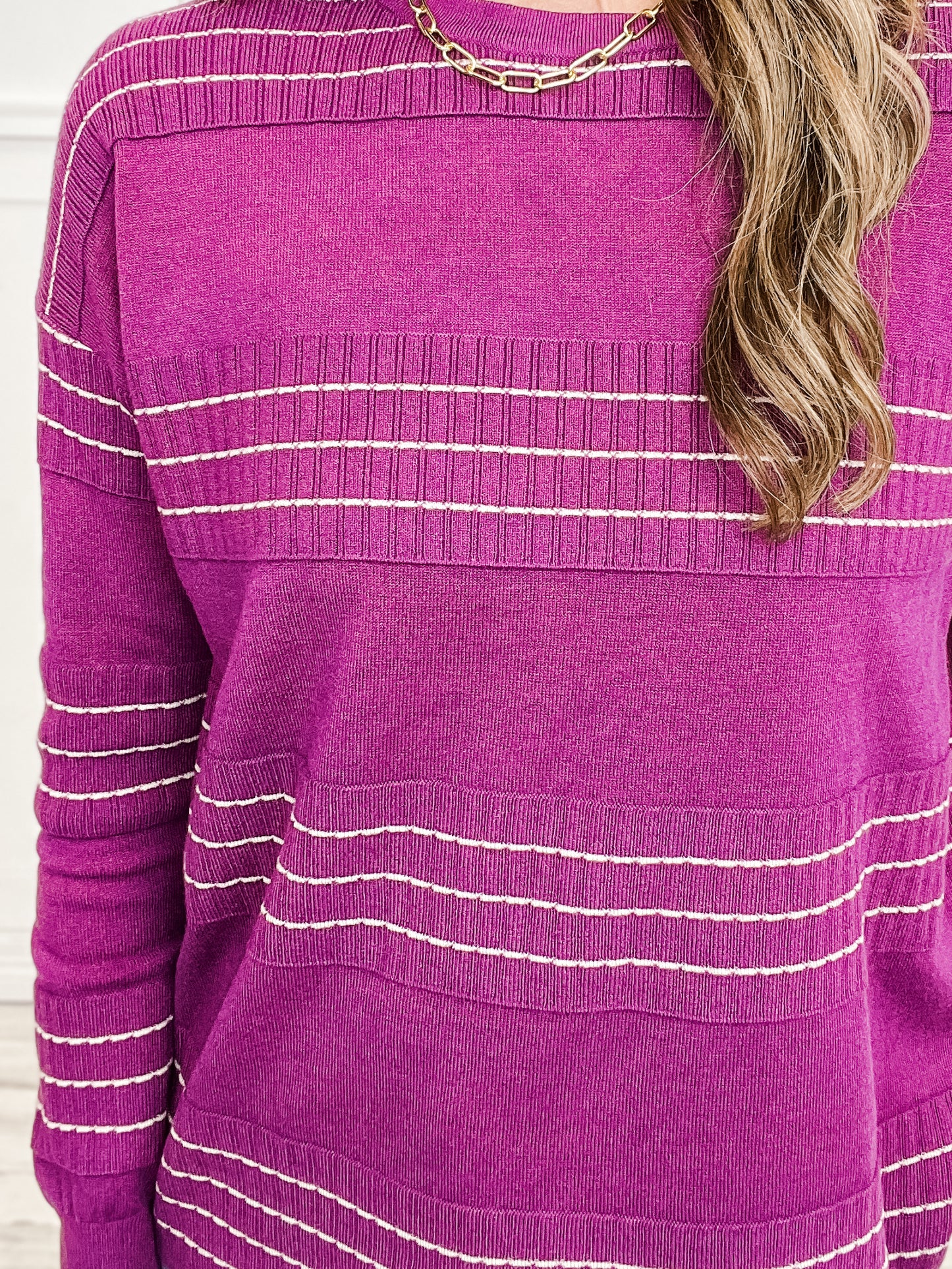 Stitch Striped Crewneck Pullover Sweater