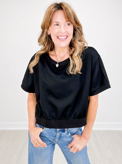 Lightweight Luxeknit Cropped Short Sleeve Sweatshirt