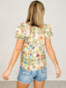 Floral Print Short Sleeve Ruffled Tie Neck Top