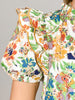Floral Print Short Sleeve Ruffled Tie Neck Top