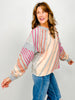 Washed Stripes Detail Raw Edge Pullover Top