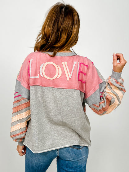 Washed Stripes Detail Raw Edge Pullover Top