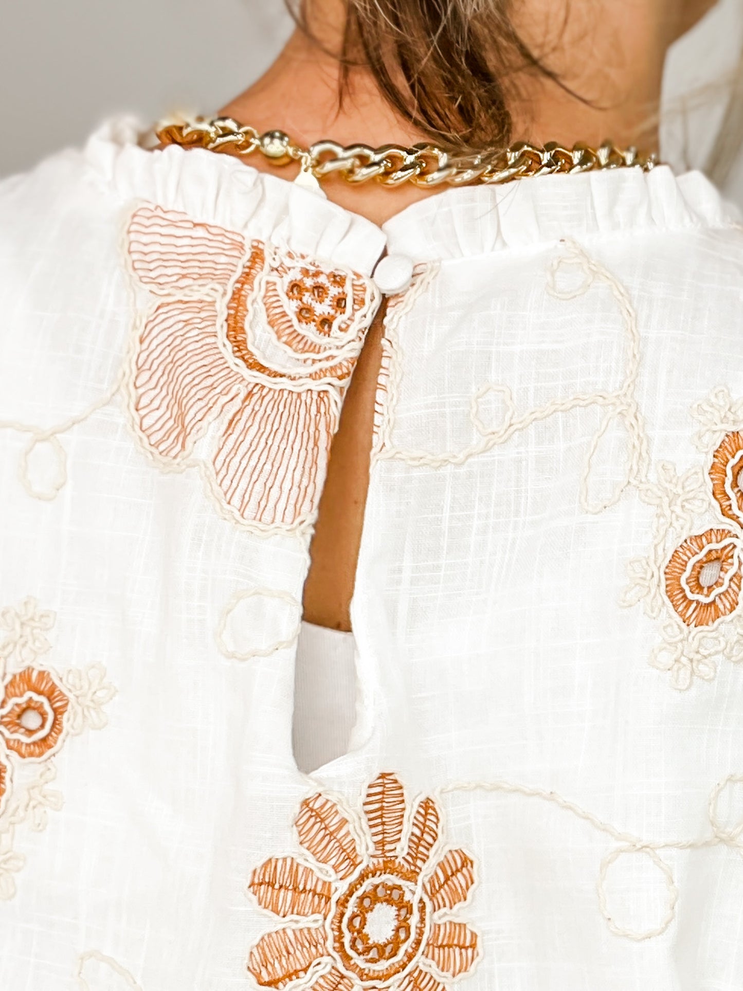 Daisy Embroidered Short Puff Sleeve Top