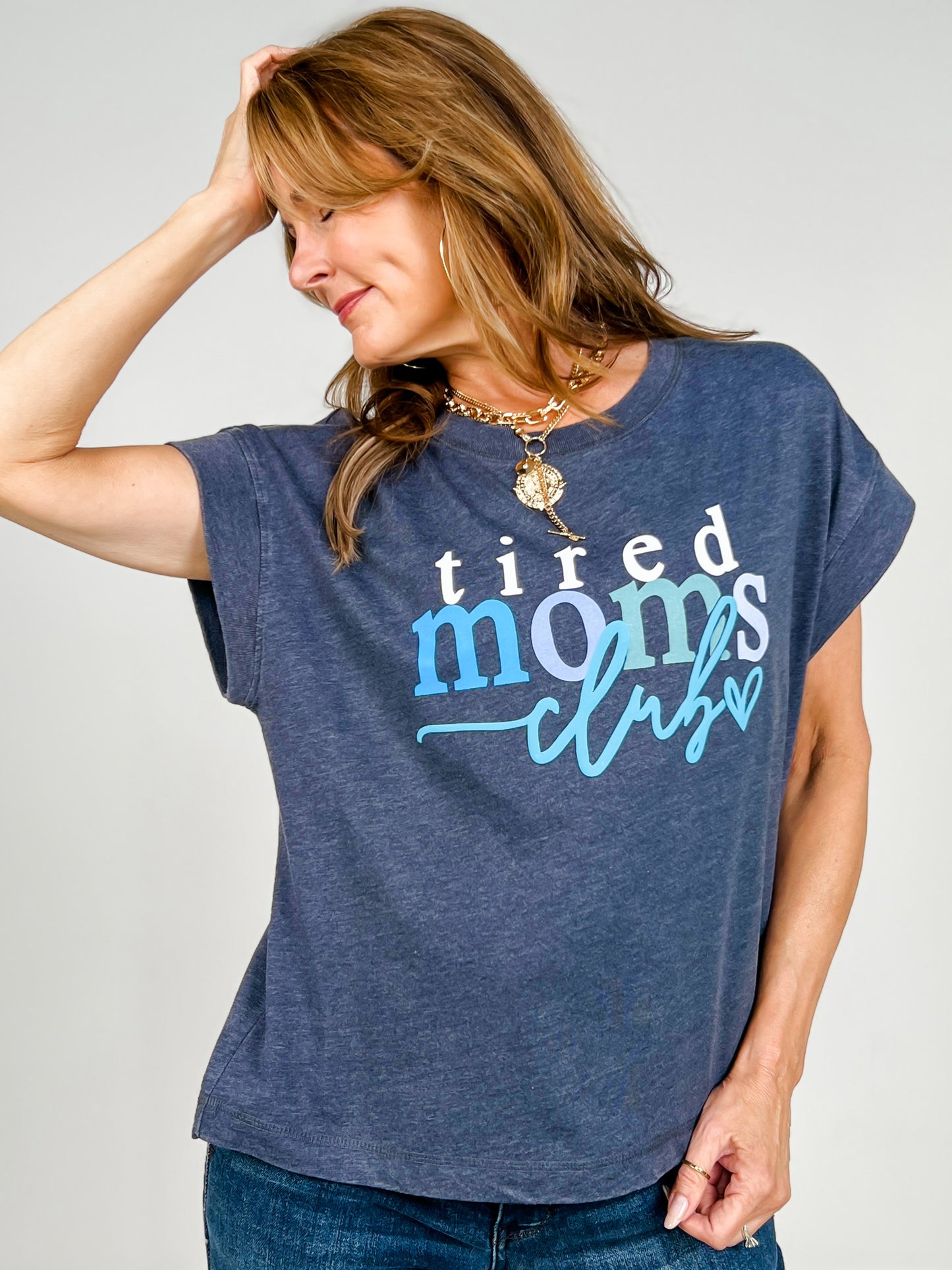 Tired Moms Club Embellished Graphic Tee