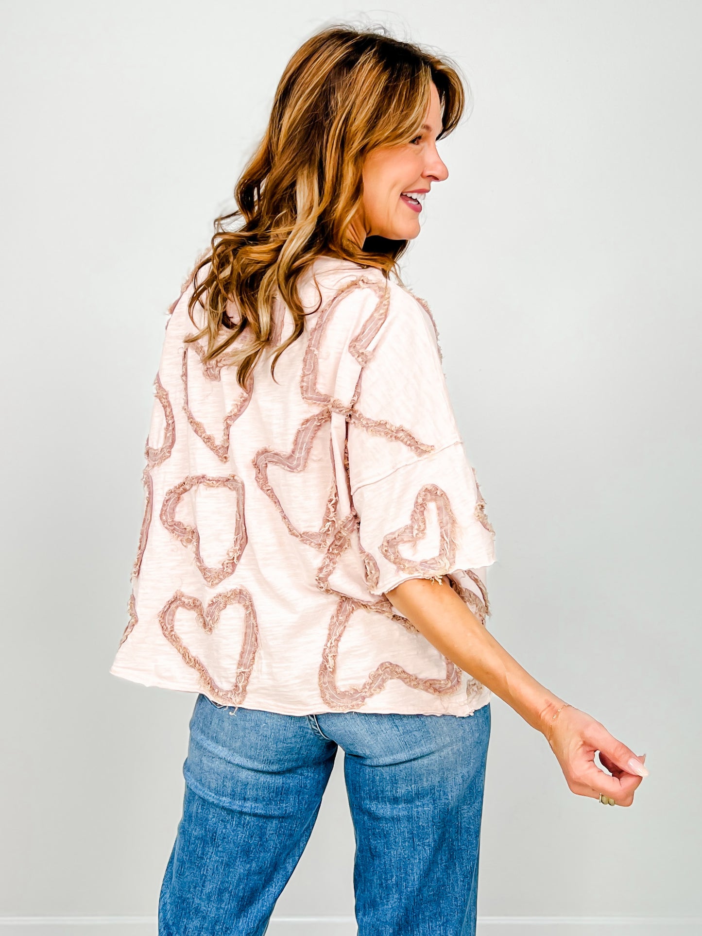 All Over Heart Patchwork Relaxed Casual Top