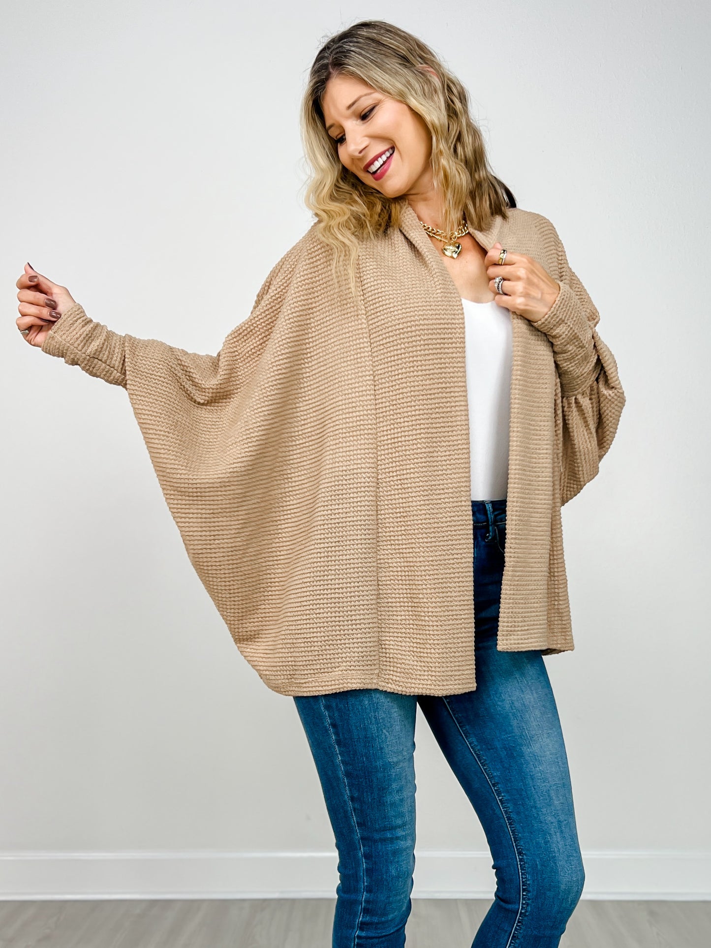 Dolman Sleeve Open Front Cardigan in MOCHA