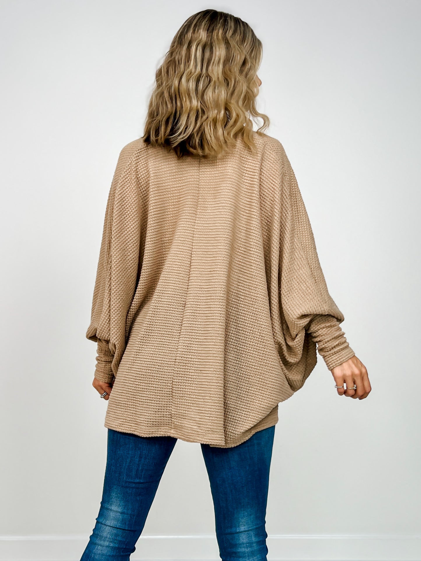 Dolman Sleeve Open Front Cardigan in MOCHA