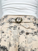 Back Buckle Strap Rose Printed Barrel Jean