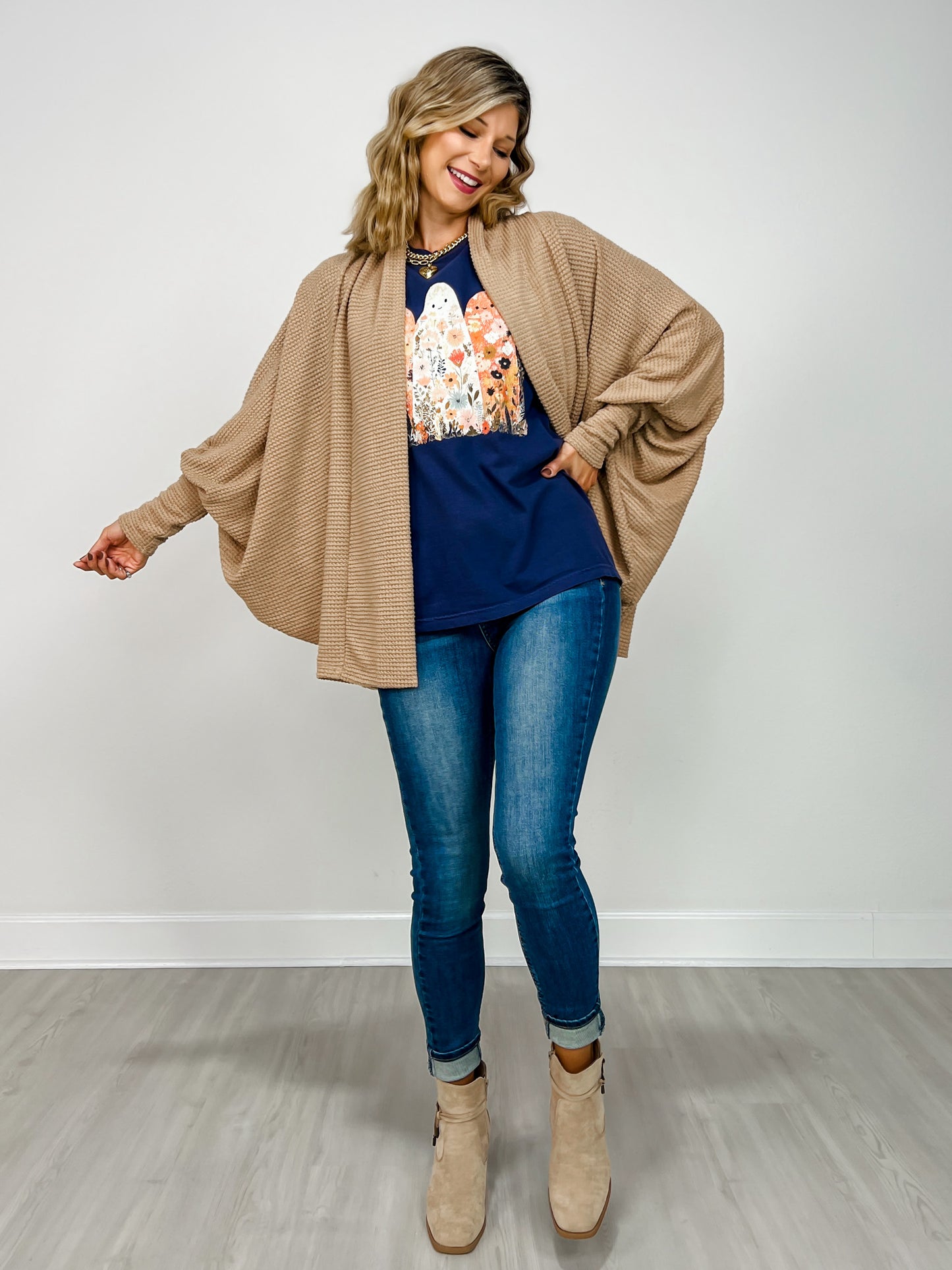 Dolman Sleeve Open Front Cardigan in MOCHA