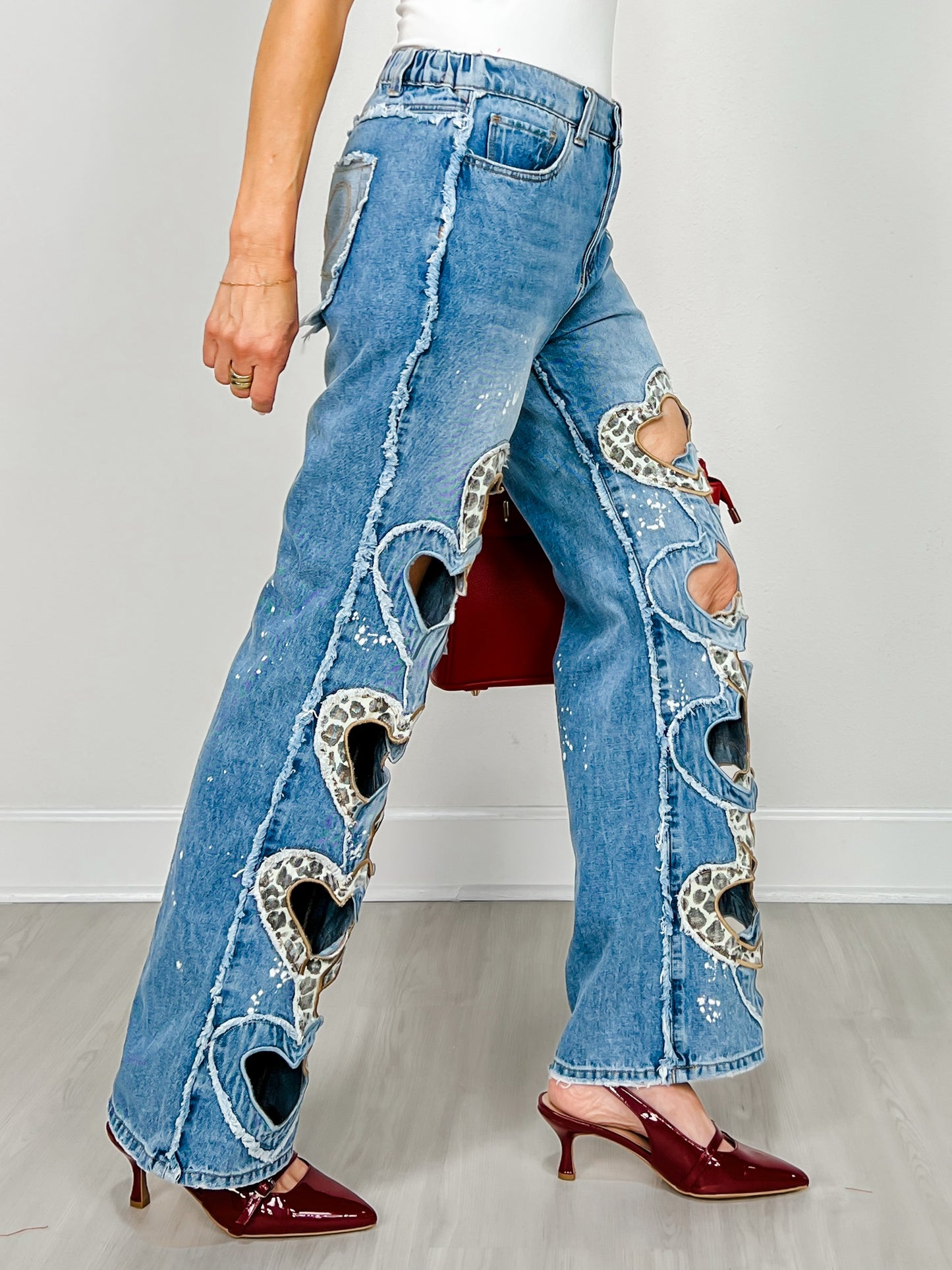 Washed Hearts Cutout Jeans