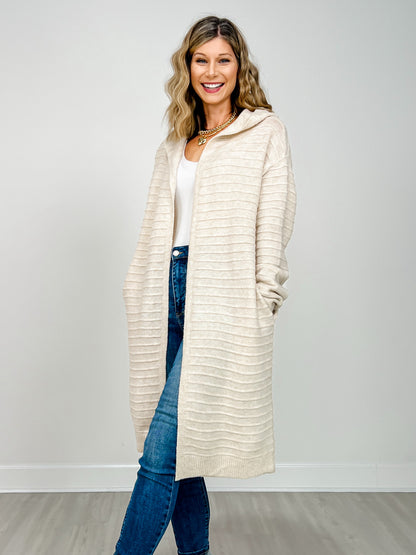 Long Sleeve Solid Knit Hooded Cardigan