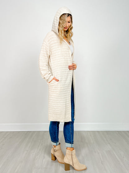 Long Sleeve Solid Knit Hooded Cardigan
