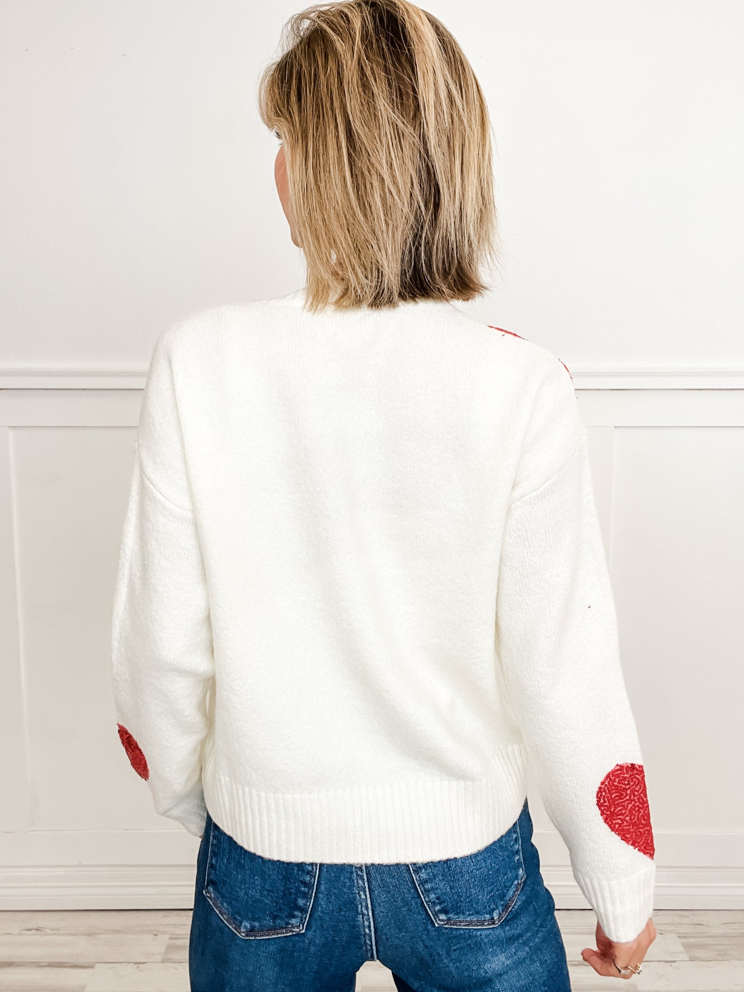 SEQUIN HEART PATCHES VALENTINE SWEATER