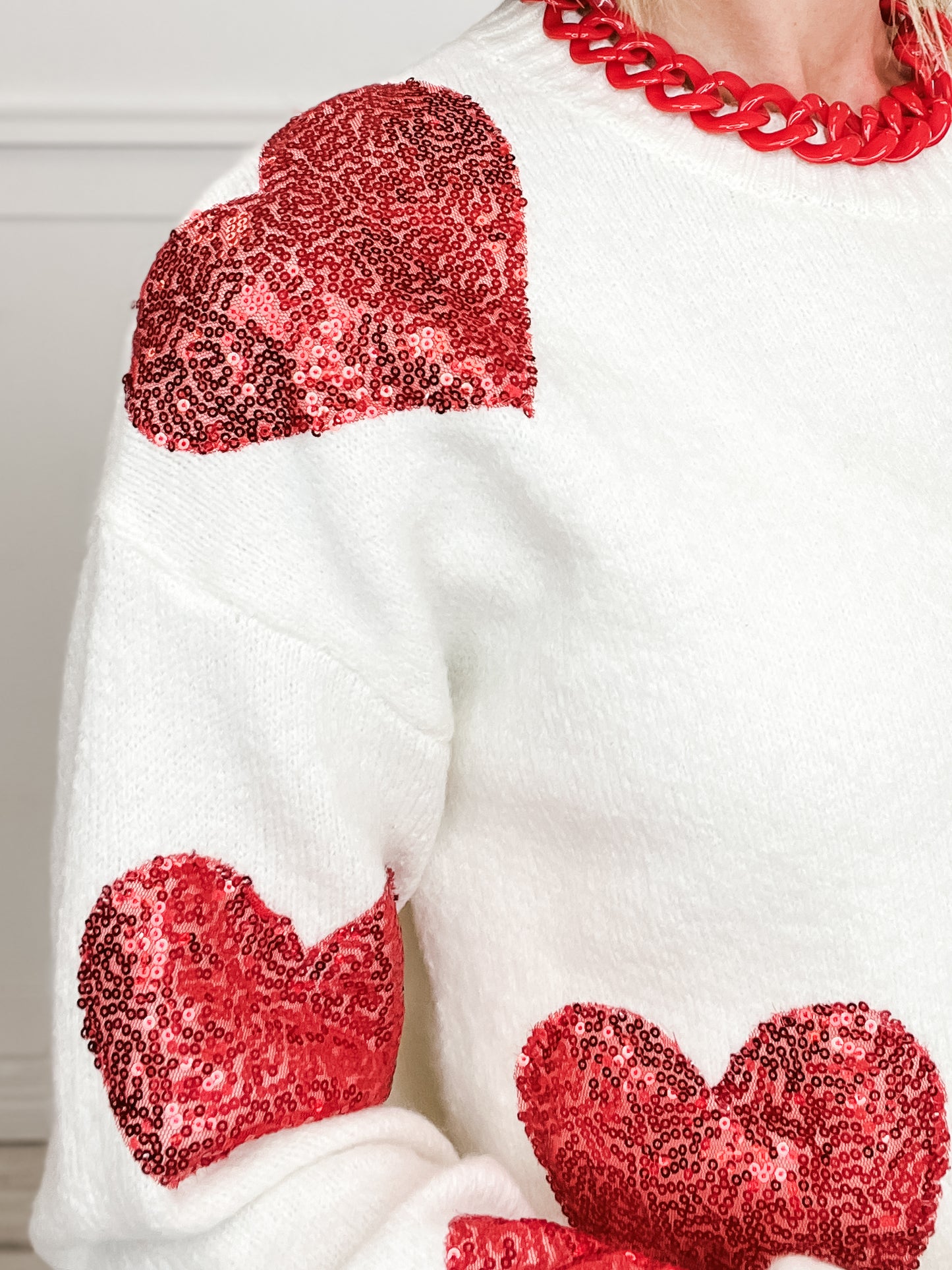 SEQUIN HEART PATCHES VALENTINE SWEATER