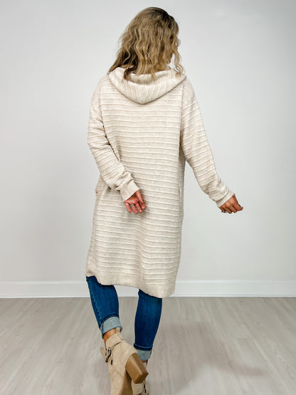 Long Sleeve Solid Knit Hooded Cardigan
