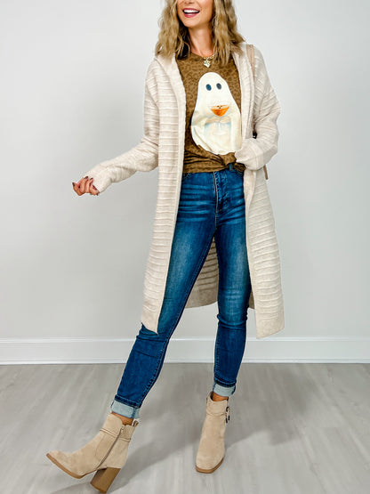 Long Sleeve Solid Knit Hooded Cardigan