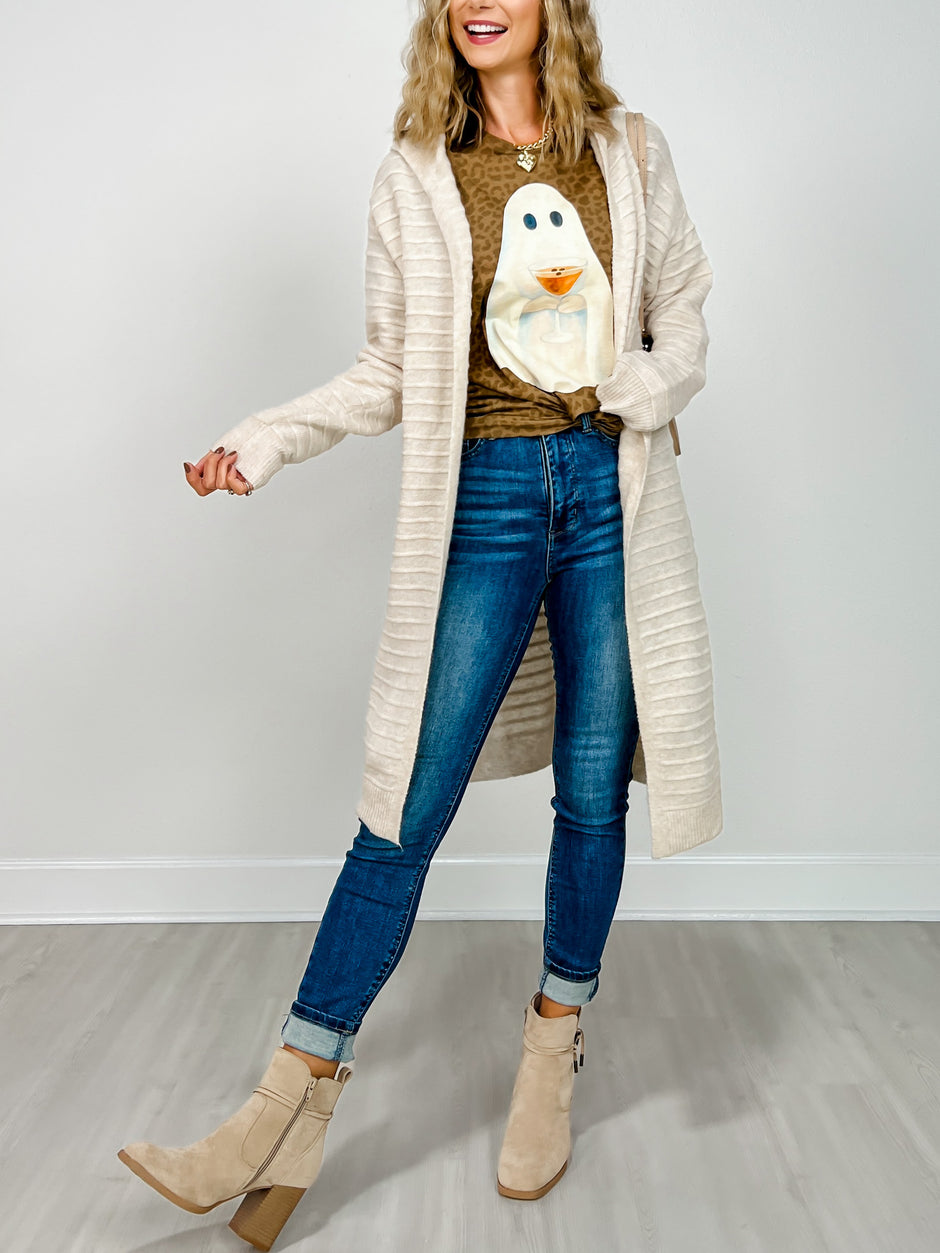 Long Sleeve Solid Knit Hooded Cardigan